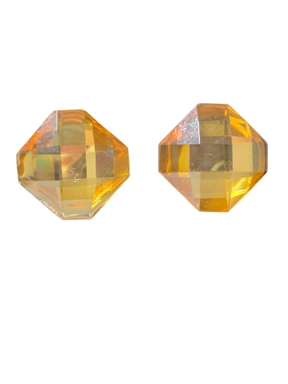 Retro Faceted Yellow Stud Earrings Octagon Shaped Silver Tone Backs Jewelry